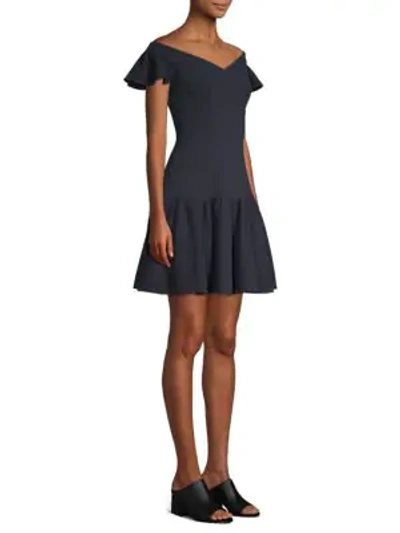 Rebecca Taylor Off-the-shoulder Mini Flare Dress In Navy