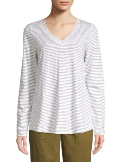 Eileen Fisher Striped Long Sleeve Top In White