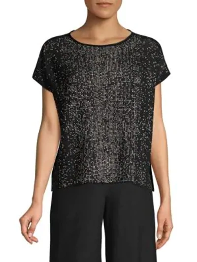 Eileen Fisher Woven Graphic Boat Neck Top In Black