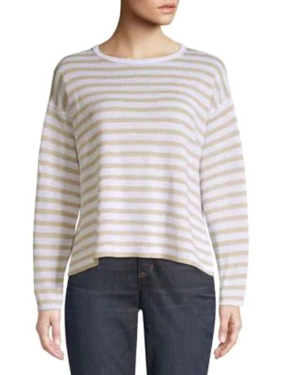 Eileen Fisher Striped Organic Linen Sweater In Natural