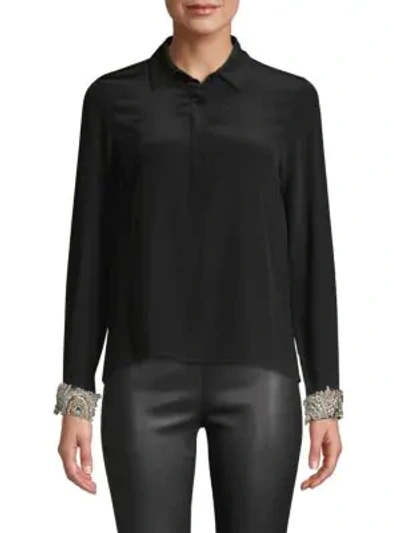Alexis Ottavia Button-front Silk Top With Embellished Cuffs In Black