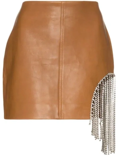 Area Crystal Fringe-embellished Mini Skirt In Brown
