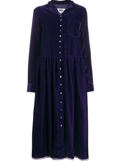 Mm6 Maison Margiela Velvet Shirt Dress In Purple