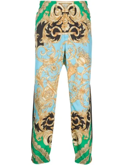 Versace Baroque Print Athletic Trousers In Black,gold,light Blue