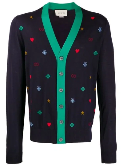 Gucci Graphic-embroidered Xx Cardigan In Blue