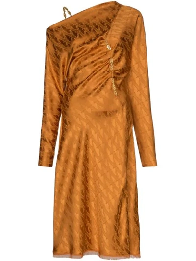 Versace Off-shoulder Jacquard Midi Dress In Orange