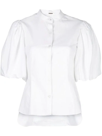Adam Lippes Fitted Cotton Poplin Button-front Top In White