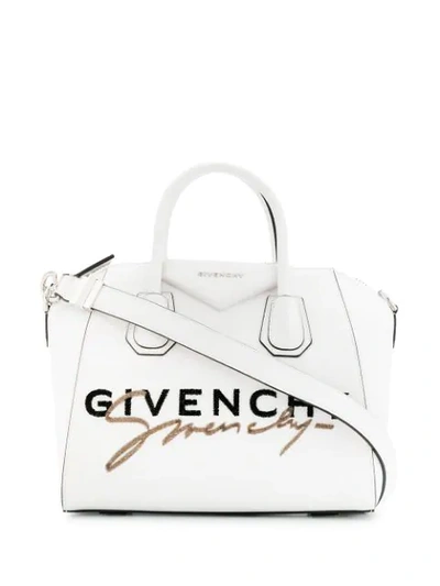 Givenchy Antigona Mini Logo-embroidered Leather Satchel Bag In White