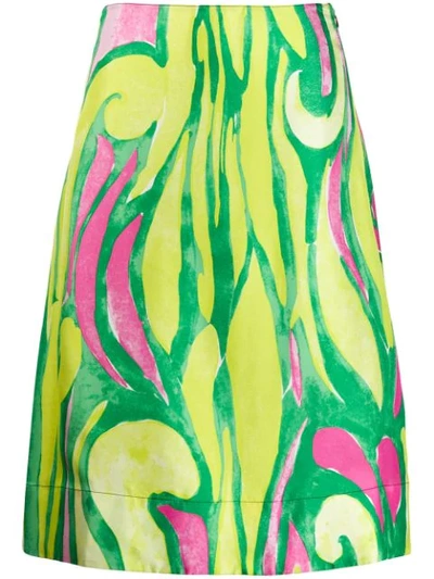 Marni Printed Silk-satin Twill Skirt In Green