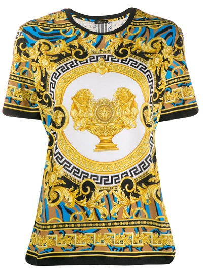 Versace Lion Baroque Print T-shirt In Yellow