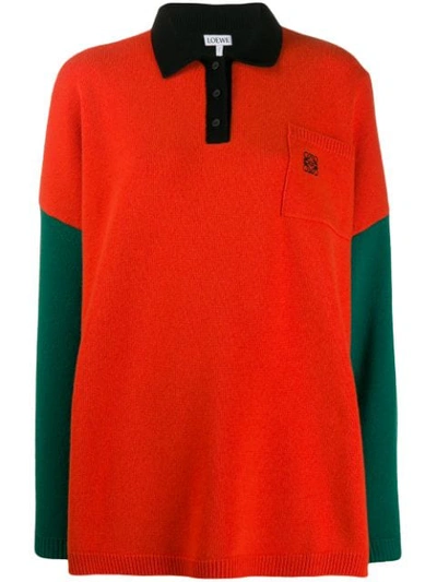 Loewe Knitted Colourblock Polo Shirt In Green