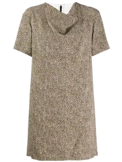Chloé Herringbone Draped Dress In Neutrals