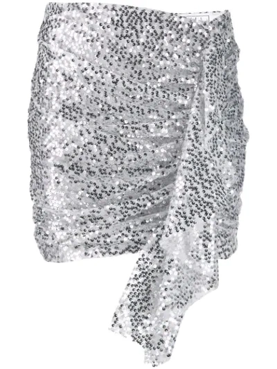 In The Mood For Love Emely Ruched Sequined Chiffon Mini Skirt In Silver