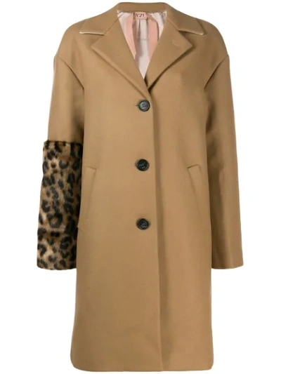 N°21 Leopard-sleeve Single-breasted Wool Coat In Neutrals