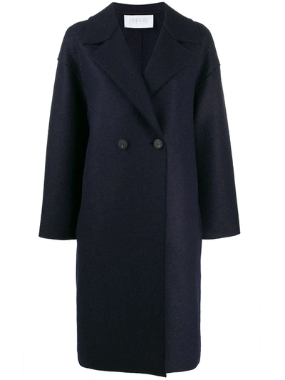 Harris Wharf London Double Breasted Coat In Navy Blue