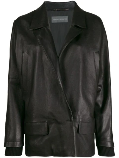 Alberta Ferretti Oversized Leather Blazer Jacket In Black