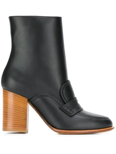 Loewe Leather Loafer Ankle Boots In Black