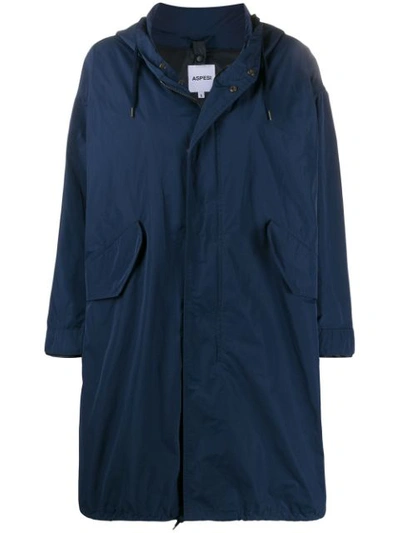 Aspesi Oversized Hooded Coat In Blue