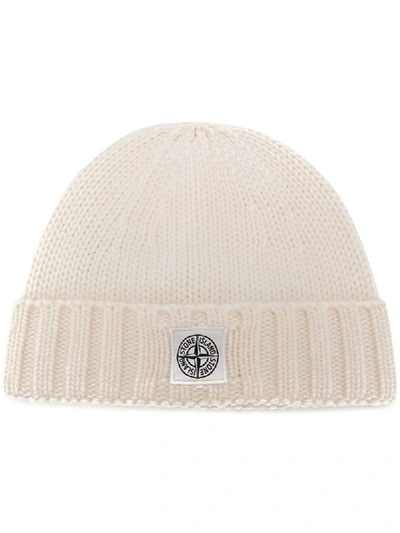 Stone Island Beanie Hat With Logo Patch In White