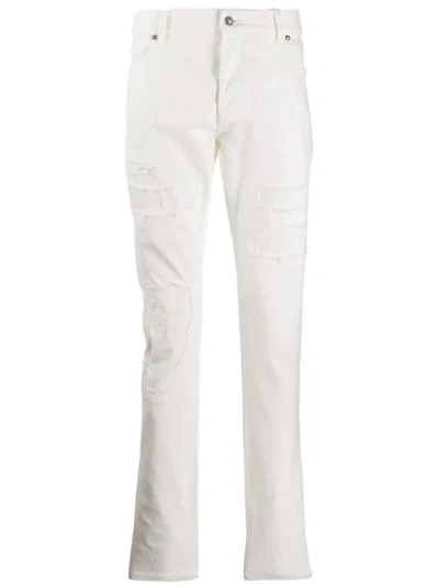 Balmain Distressed Slim-fit Jeans In White
