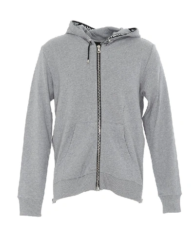 Balmain Logo-jacquard Cotton-blend Hooded Sweatshirt In Grey