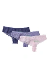 Honeydew Intimates Lace Brief Cut Thong - Pack Of 3 In Blubell/honeyfl/navy