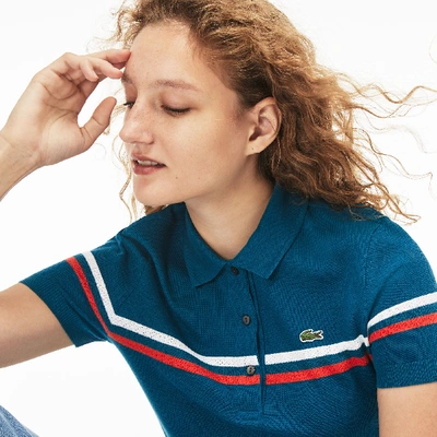 Lacoste Women's Slim Fit Made In France Cotton Polo In Blue / White / Blue / Red