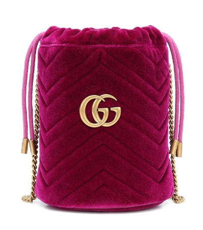 Gucci Gg Marmont Mini Velvet Bucket Bag In Pink