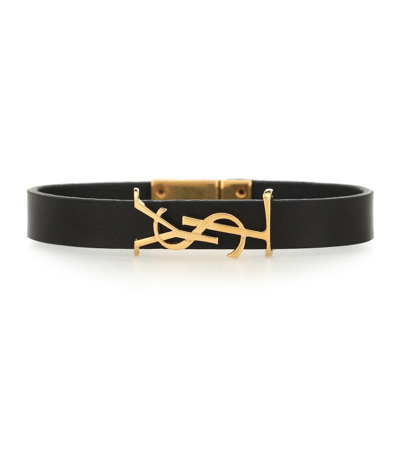 Saint Laurent Opyum Leather Bracelet In Black