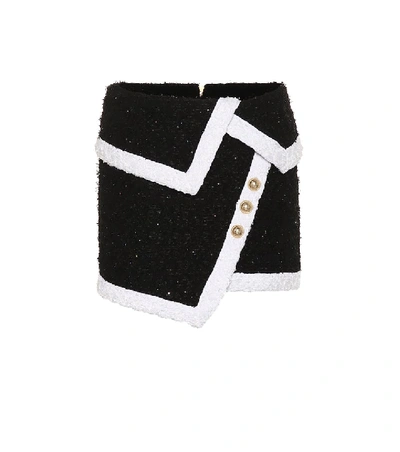 Balmain Asymmetric Tweed Mini Skirt In Black