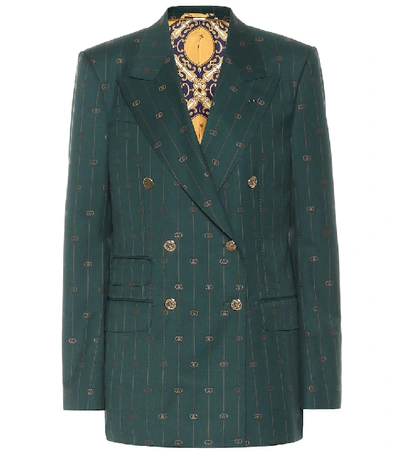 Gucci Gg Print Double-breasted Blazer - 绿色 In Green