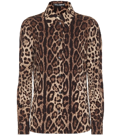Dolce & Gabbana Slim Printed Silk Charmeuse Shirt In Brown