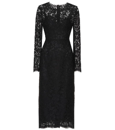 Dolce & Gabbana Floral Lace Midi Dress In Black