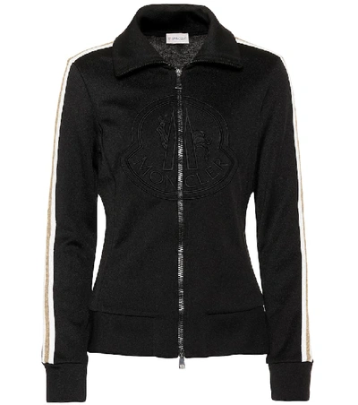 Moncler Women's Tonal Logo Metallic Stripe Track Jacket In Black/white/lurex