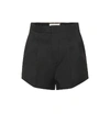 Saint Laurent Belted Pleated Grain De Poudre Wool Shorts In Black