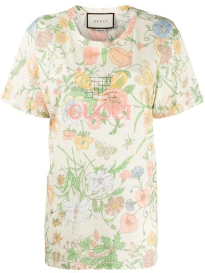 Gucci Floral Print T-shirt In Neutrals