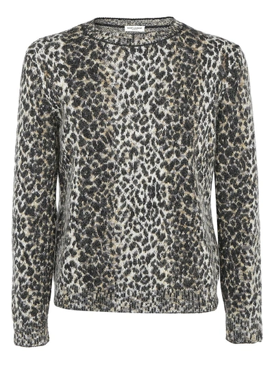 Saint Laurent Intarsia Leopard Knitted Jumper In Brown