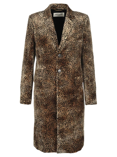 Saint Laurent Chesterfield Leopard-print Coat In Beige,black