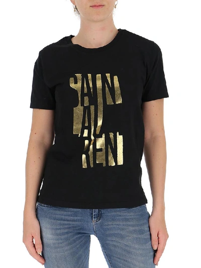 Saint Laurent Contrast Logo Graphic Tee In Black