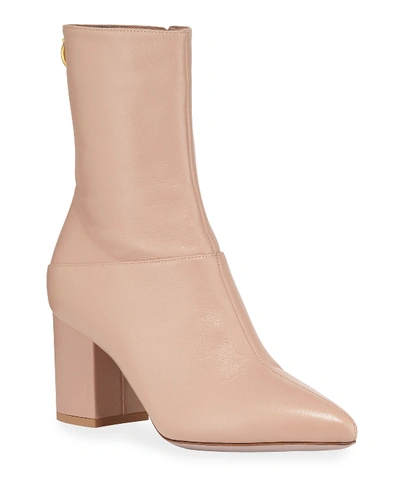Valentino Garavani Ringstud Point-toe Leather Ankle Boots In Nude