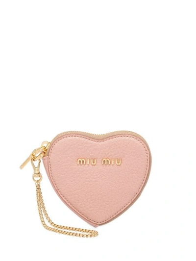 Miu Miu Madras Leather Heart Keychain In Pink