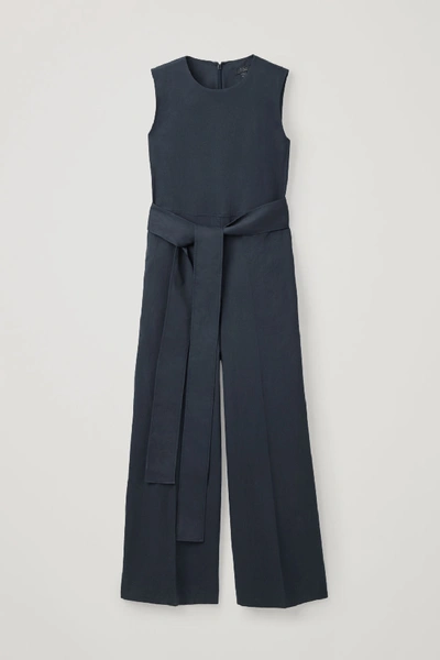 Cos Sleeveless Jumpsuit With Belt In Blue