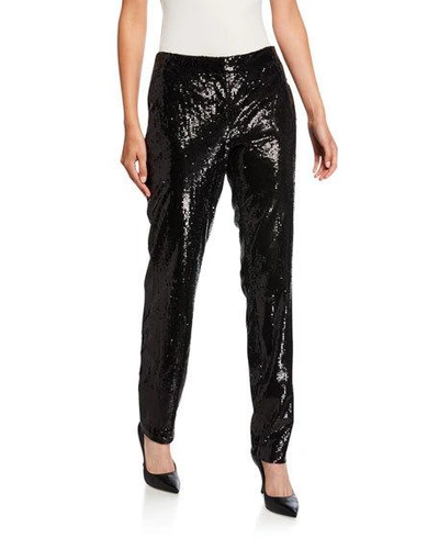 Lafayette 148 Fulton City Sequins Straight-leg Pants In Black