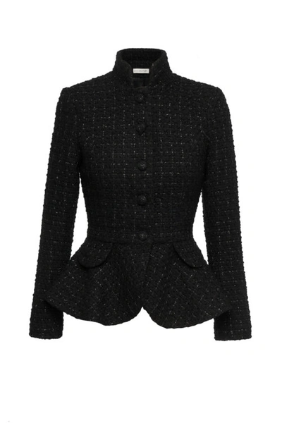 Sava Couture Ruffle Tweed Blazer In Black Gold