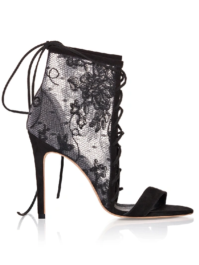 Smiling Shoes Clemence Sandals In Black Chantilly Lace *