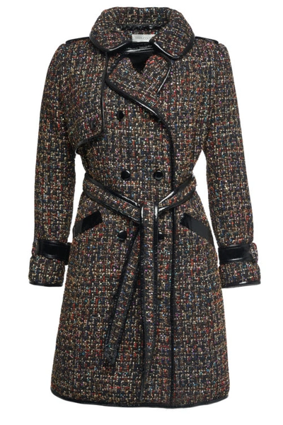 Sava Couture Tweed Trench Coat In Red Sparkle