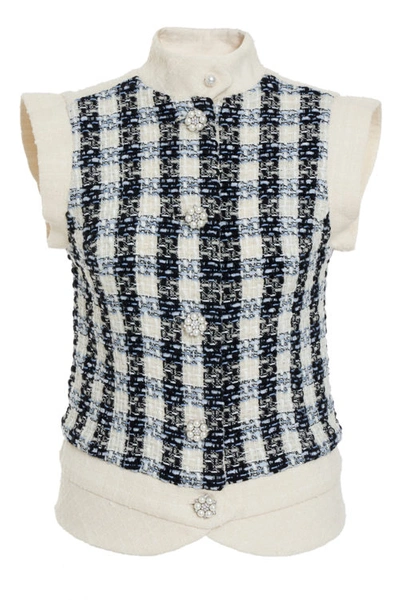 Sava Couture Button Front Tweed Vest In Baby Blue