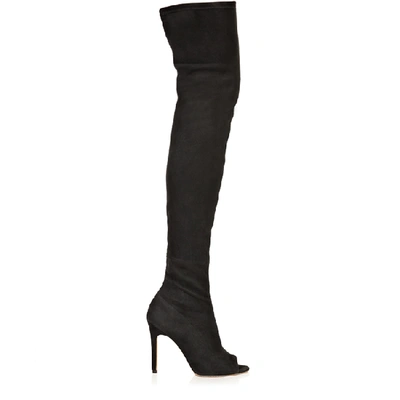 Smiling Shoes The Heroin Boots In Black Stretch Suede