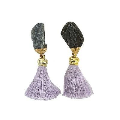 Hashé Shiraz Grey Stones Tasseled Earrings