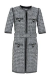 SAVA COUTURE BELTED LONG TWEED BLAZER
